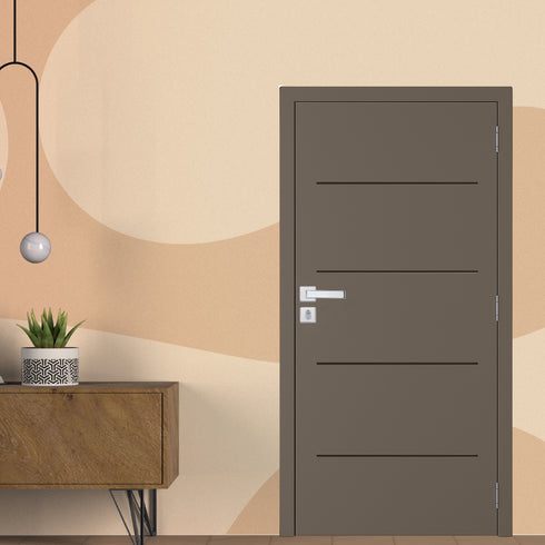 Kit Porta Pronta Acabado Cinza Gianduia Premium 4 Frisos Sólida