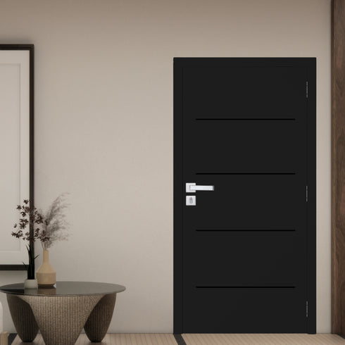 Kit Porta Pronta Acabado Preto Premium 4 Frisos Sólida