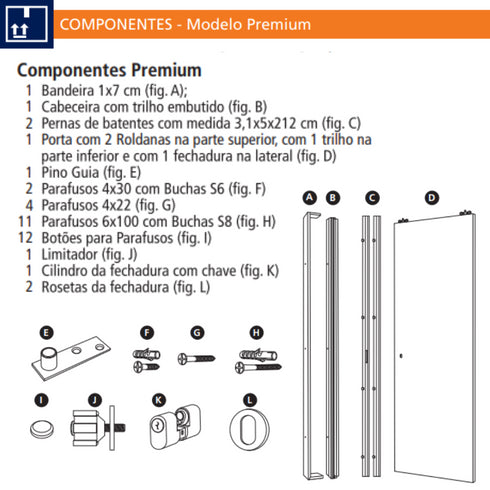 Kit Porta Pronta de Correr de Sobrepor Primer Branco